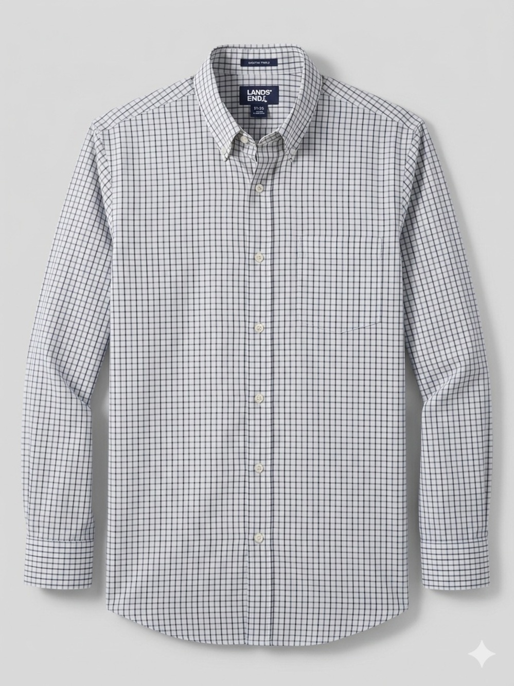 Lands' End Men's White and Navy Grid Button-Down Shirt
